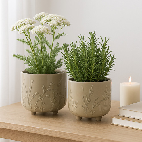 21789-02#S/2 9/11" Flower Branches Planters, Sage