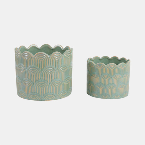 21792-01#S/2 6/8"  Arch Planters, Sage Green