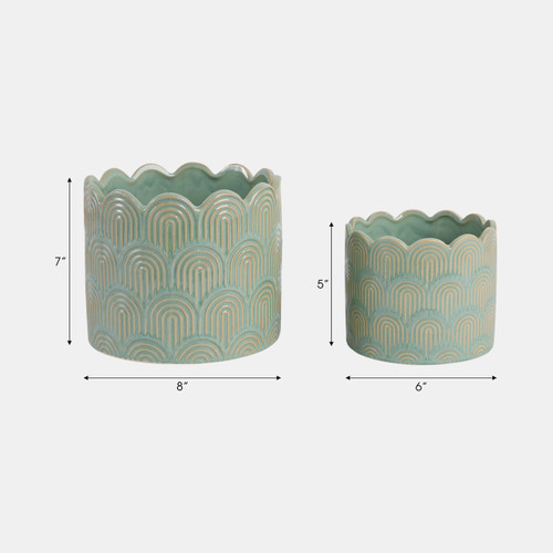 21792-01#S/2 6/8"  Arch Planters, Sage Green
