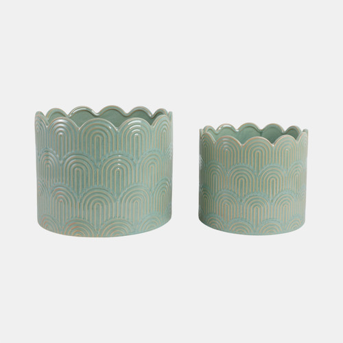 21792-02#S/2 9/12"  Arch Planters, Sage Green