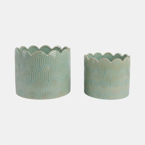 21792-02#S/2 9/12"  Arch Planters, Sage Green
