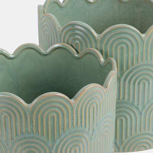 21792-02#S/2 9/12"  Arch Planters, Sage Green