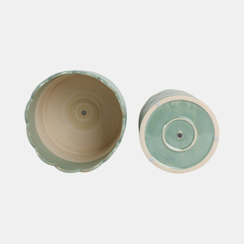 21792-02#S/2 9/12"  Arch Planters, Sage Green
