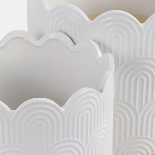 21792-04#S/2 9/12"  Arch Planters, White