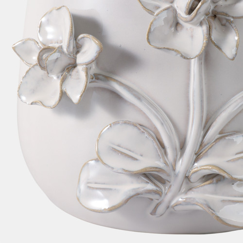21796-02#7" Flower Applique Planter, Ivory