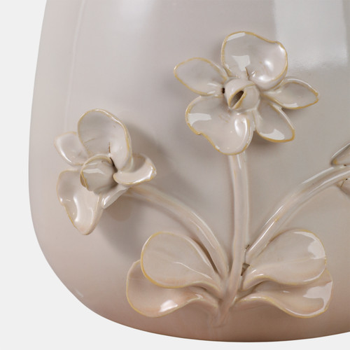 21796-03#9" Flower Applique Planter, Ivory