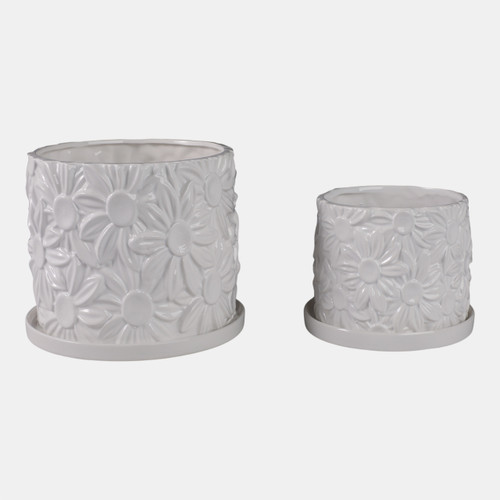 21829-01#S/2 6/8" Daisy Flower Planter, White