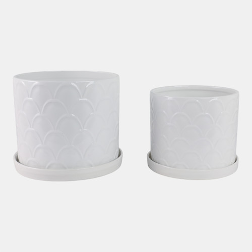 21844#S/2 10/12" Scallop Planter, White
