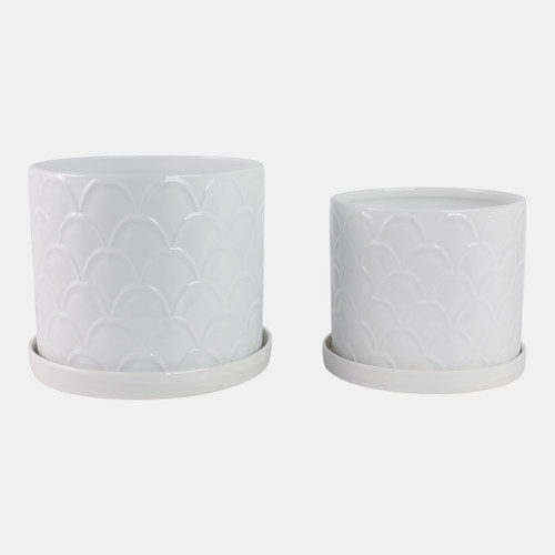 21844#S/2 10/12" Scallop Planter, White