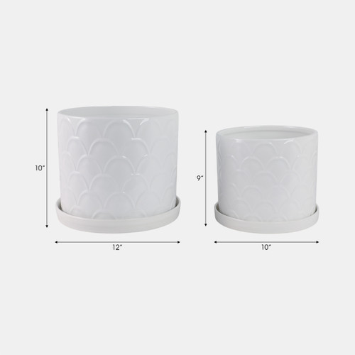 21844#S/2 10/12" Scallop Planter, White