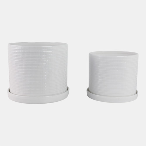 21845#S/2 10/12" Modern Planter, White