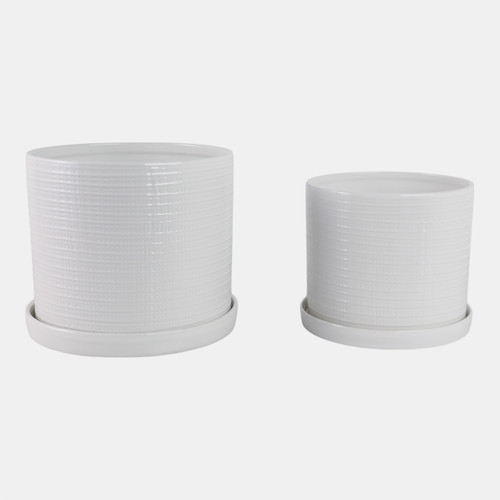 21845#S/2 10/12" Modern Planter, White