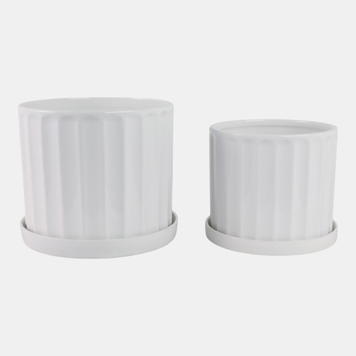 21846#S/2 10/12" Ribbed Planter, White