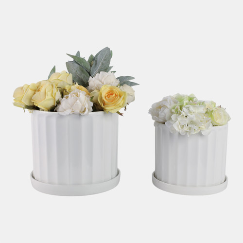 21846#S/2 10/12" Ribbed Planter, White