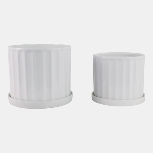 21846#S/2 10/12" Ribbed Planter, White