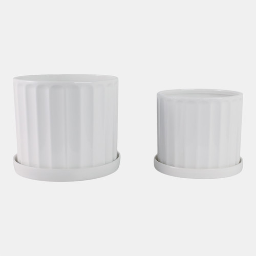 21846#S/2 10/12" Ribbed Planter, White