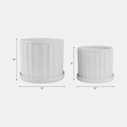 21846#S/2 10/12" Ribbed Planter, White
