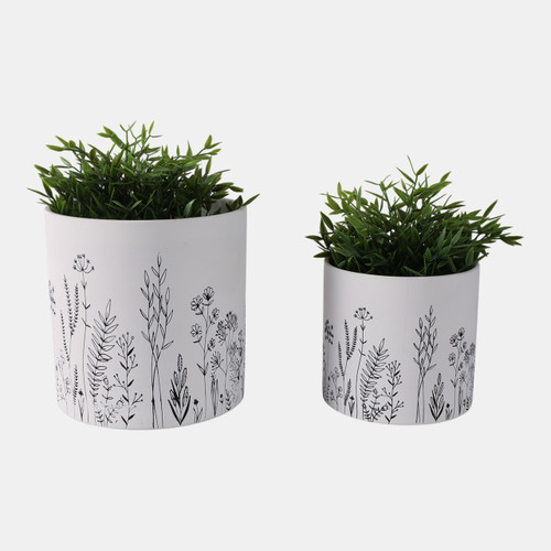 21860#S/2 6/8" Wildflower Field Planters, White/navy