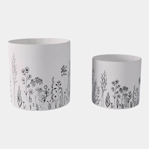 21860#S/2 6/8" Wildflower Field Planters, White/navy