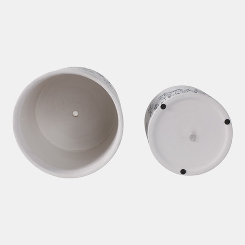 21860#S/2 6/8" Wildflower Field Planters, White/navy