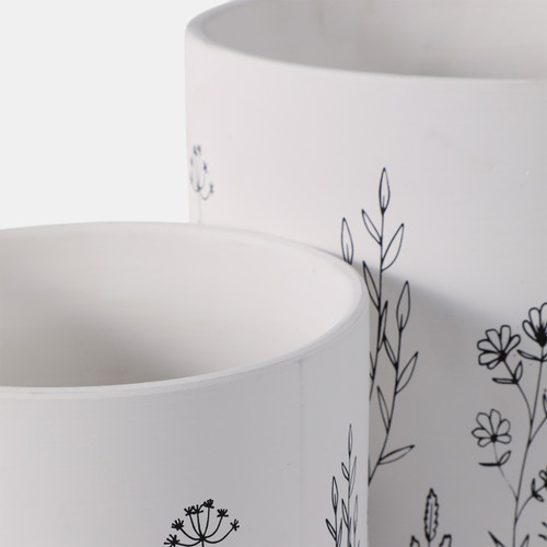 21860#S/2 6/8" Wildflower Field Planters, White/navy
