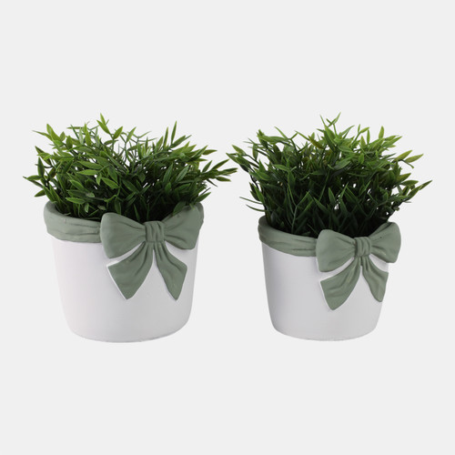 21870#S/2 6/7" Big Bow Planters, White/green