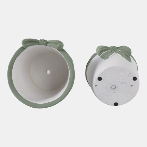 21870#S/2 6/7" Big Bow Planters, White/green
