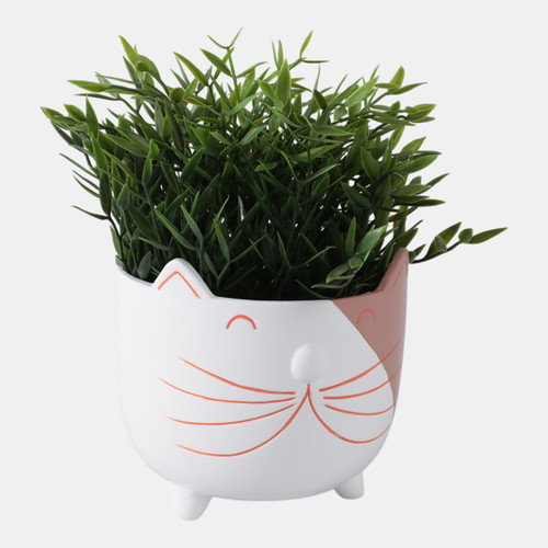21910#6" Kitty Whiskers Footed Planter, White/tan