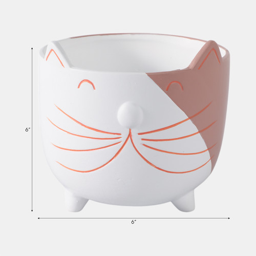 21910#6" Kitty Whiskers Footed Planter, White/tan