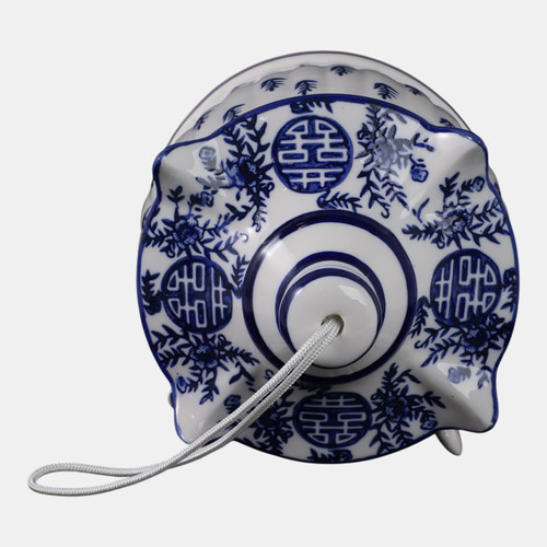 21987#8x7" Chinoiserie Large Pagoda Bird House, Wht/blu