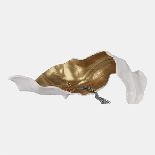 18466-01#Metal 18" Curled Leaf, Ivory/gold