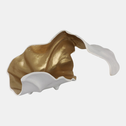 18466-01#Metal 18" Curled Leaf, Ivory/gold