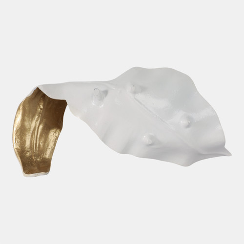 18466-01#Metal 18" Curled Leaf, Ivory/gold