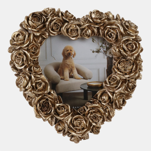 22041#4x4 Rosette Heart Photo Frame, Gold
