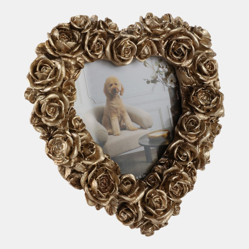 22041#4x4 Rosette Heart Photo Frame, Gold