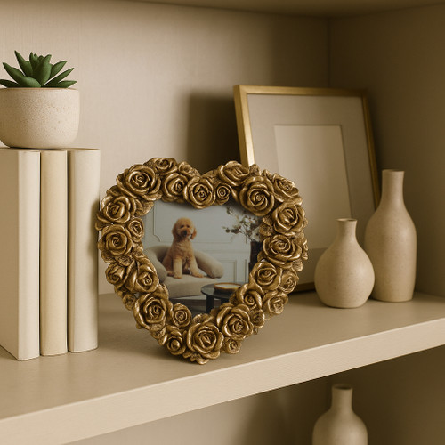 22041#4x4 Rosette Heart Photo Frame, Gold
