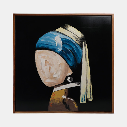 70451#47x47 Hand Painted Girl With Pearl Earring, Multi