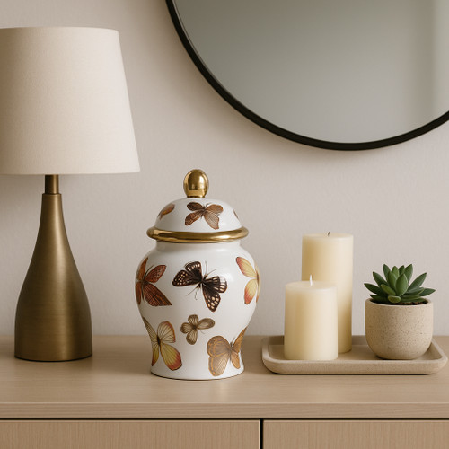 22057-01#8x5" Butterflies Temple Jar, Multi