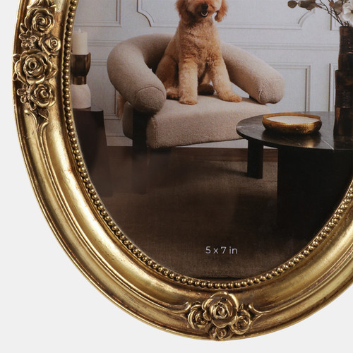 22106#5x7 Resin Coquette Bow Oval Photo Frame, Gold