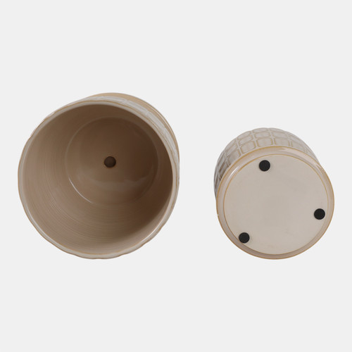 22110-01#S/2 6/8" Squoval Design Saucer Planters, Ivory