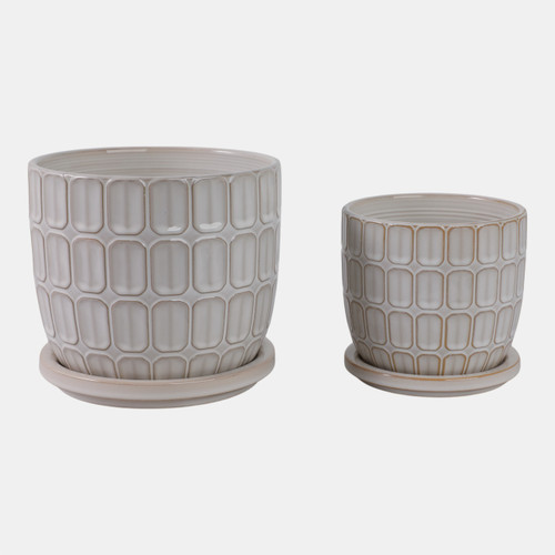 22110-02#S/2 6/8" Squoval Design Saucer Planters, White