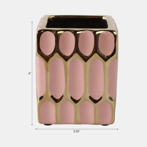16981-09#Cer, 4"h Pen Holder, Blush/gold