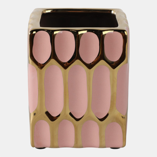 16981-09#Cer, 4"h Pen Holder, Blush/gold