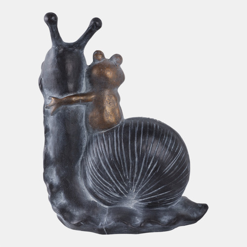 22121#19x15" Gold Frog On Snail, Grey