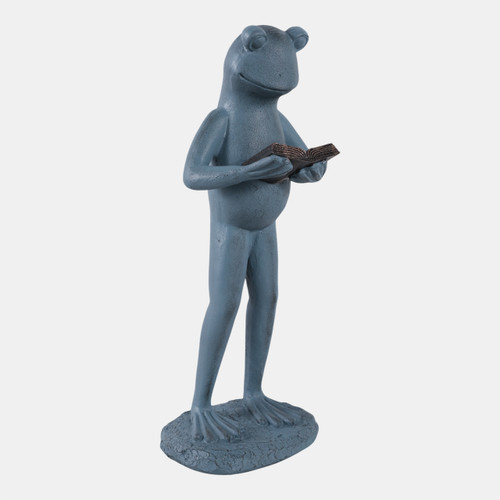 22123#18x7" Standing Frog Reading A Book, Grey