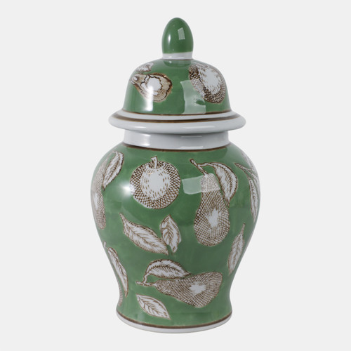 22192-01#10x6" Pears & Twigs Temple Jar, Green/brown