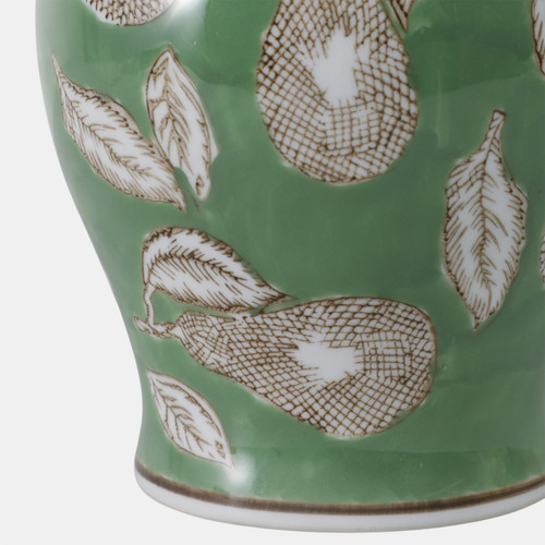 22192-01#10x6" Pears & Twigs Temple Jar, Green/brown