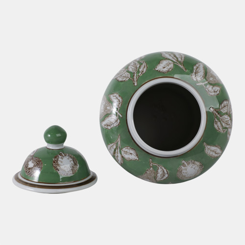 22192-02#14x9" Pears & Twigs Temple Jar, Green/brown