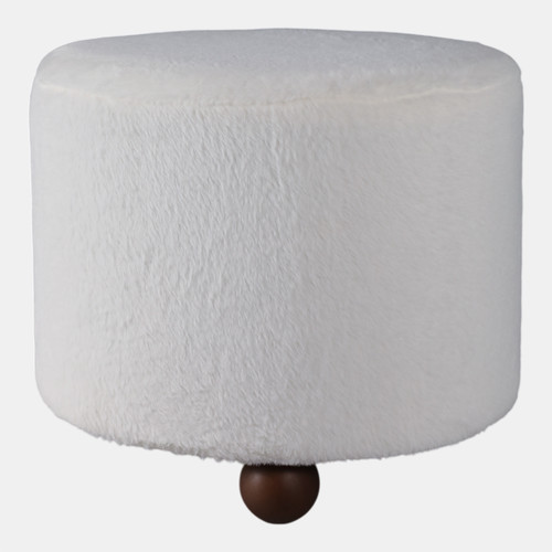 22193#20" Faux Fur Ottoman W/ Ball Feet, Ivory