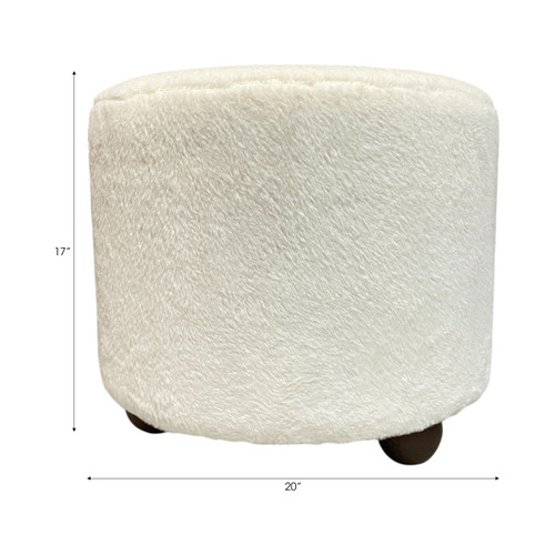 22193#20" Faux Fur Ottoman W/ Ball Feet, Ivory